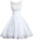 Vantexi Damen Kurz Brautkleid Hochzeitskleider Perlen Ballkleid Abschlussballkleider Weiß Größe 52
