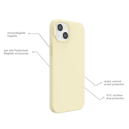 Image of PopSockets iPhone 15 Phone Case with MagSafe, Wireless Charging Compatible, Yellow - Mist
