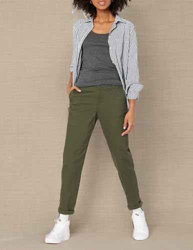 Amazon Essentials Damen Khakifarbene, Dehnbare Slim-Fit-Hose mit mittelhohem Bund (In Übergröße erhältlich), Dunkles Olivgrün, 38