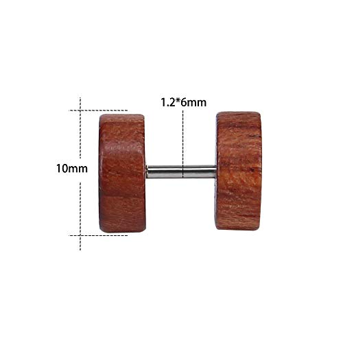 Natural Wood Stainless Steel Stud Earrings Set Tree Of Life/Lion Round Screwed Punk Earrings For Women (5 Pairs) #TOP3