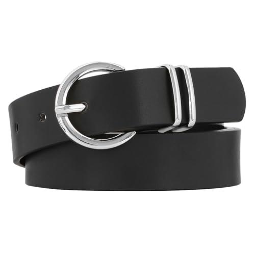 JASGOOD Ceinture en Cuir pour Femme - Réglable avec Boucle Argentée pour Jeans, Pantalons, Robes - Noir, 130cm