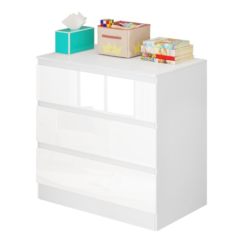 WOLTU Kommode mit 3 Schubladen, platzsparender Kommodenschrank und Sideboard in Hochglanz Weiß, Schubladenkommode für Wohnzimmer Schlafzimmer Büro, 80 x 78 x 48 cm