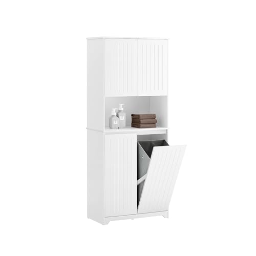 SoBuy Badezimmerschrank mit Wäschekorb für Badezimmer, Wei...