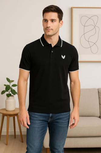 Image of Mens Pique Polo T-Shirt | Cotton Rich, Smart Fit Polo with Embroidered Logo | Casual & Sports Wear | Polo T-Shirt for Men