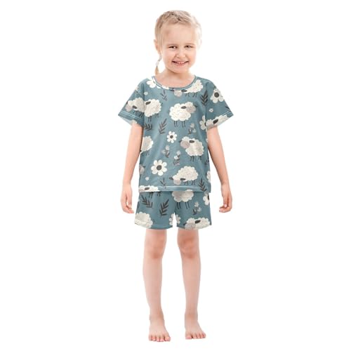 ALAZA Sheep Floral Leaf Pajamas Short Sleeve 2 Piece Sleepwear Top and Bottom Pajama Set Unisex3