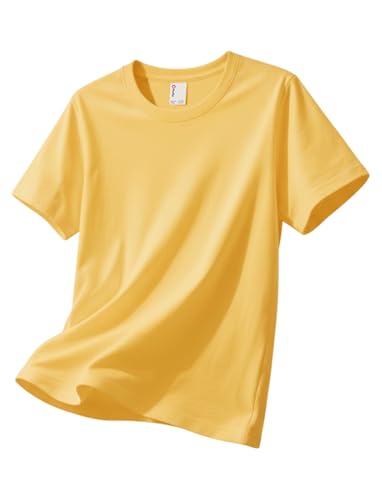 PATPAT Girls Yellow T-Shirt Size 15-16 Years Yellow Cotton Shirts for Girls Summer Blouse Basic Tees