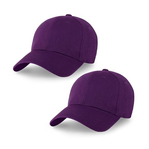 2-Pack Classic Structured Baseball Cap Adjustable Snapback Multipack Ball Caps for Custom Embroidery Running Workouts Outdoor (Purple 2)
