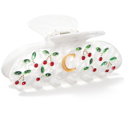 Image of CHLINS Initial Cherry Hair Clips for Women Girls - Cute Glitter Monogram Claw Clips with Rhinestone Cherry Print Hair Accessories, Ideal Birthday Bridesmaid Gifts for Teens Girls, Letter C