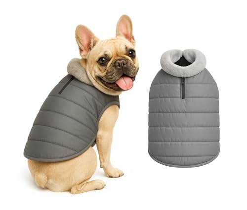 Image of The Pets Company Dog Winter Coat Jacket, Clothes, Windproof, Waterproof, Light Weight, Washable, Ultra Warm Thick Fleece Lined Dog Vest for Cold Weather Protection, (Grey, Small - Medium - 16 Inch)