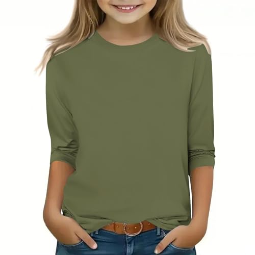 Girls 3/4 Sleeve Tops Solid Color T Shirts Cotton Basic Tees Summer Casual Round Neck Tshirts