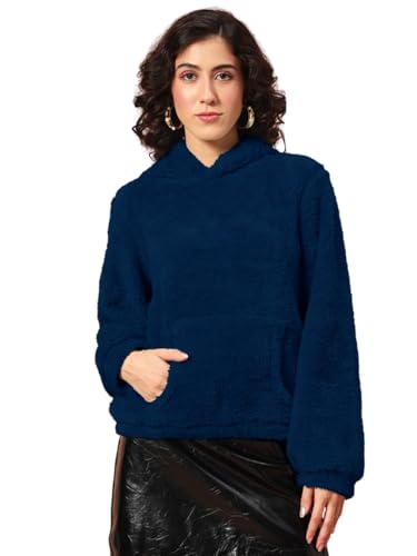 Image of THE DRY STATE Women's Basic Fit Teddy Fur Hoodie with Kangaroo Pocket