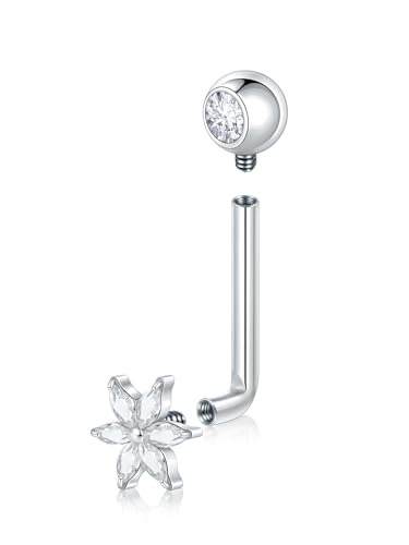 Oveta 1 Piece 14G Titanium VCH Hood Piercing Jewelry Silver for Women, Internally Threaded CZ Christina Piercing Jewelry Barbell 11mm