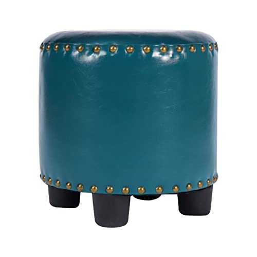 LWJSOCP Taburete y Mesa Auxiliar de Cuero Acolchado - Banco pequeño Redondo de Madera Maciza para Sala de Estar, Mesa de Centro, Taburete para cambiarse de Zapatos, Taburete bajo versátil para Uso d