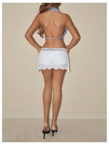 MakeMeChic Women's Floral Lace Low Waist Skirt Scallop Trim Bodycon Y2k Mini Skirts3