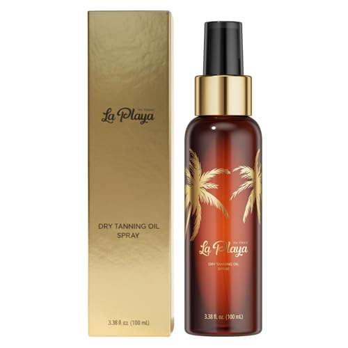 Dry Bronzing Tanning Oil Spray - La Playa | Vegan Quick Tan Accelerator for Indoor Tanning | Tan Intensifier Body Spray with Coconut Oil | Travel Size 3.38 Fl Oz