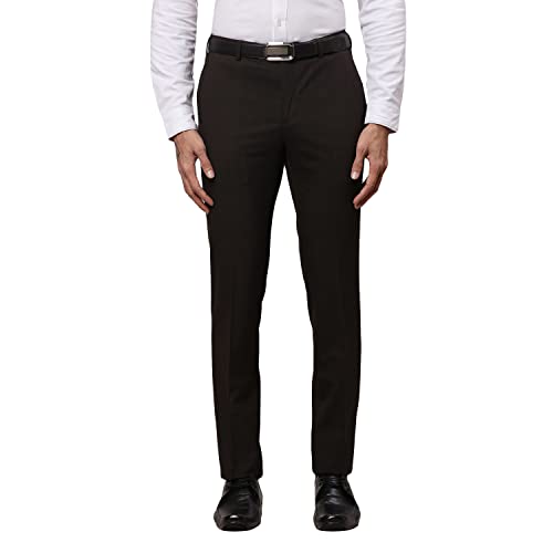 Image of Raymond Men's Slim Fit Mid Rise Poly Viscose Blend Checks Pattern Flat Front Formal Trouser
