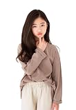 [EnDast] MINIROI ココア 150cm 長袖 カラバリ 豊富 無地 Tシャツ ロンT ガールズ トップス シンプル コットン100 女の子 キッズ 透けにくい オールシーズン 韓国 子供服_ad-763_