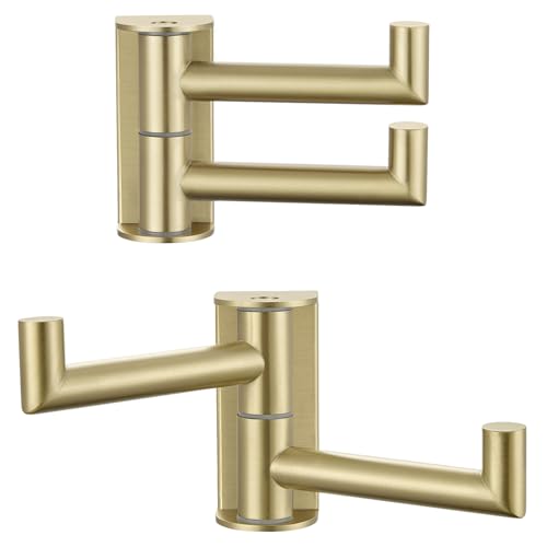 Angle Simple Swivel Hooks, Robe Towel Hook Brushed Gold, 2 Pack