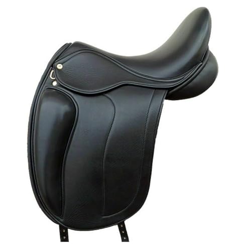 Sazaar Tack English Dressage Selle de cheval en cuir de vache avec revêtement intégral Noir 33 cm à 48,3 cm Siège 33 cm