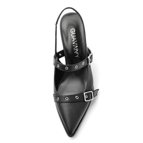 Women's Pumps, Pointed Toe Stiletto Heel Elastic Slingbacks, Adjustable Strap Buckle Fashion Solid Matte Mid Heel Shoes for Office Wedding Dating3