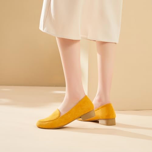 Image of FINIWOR Womens Chunky Low Heel Pumps Suede Dress Flats Shoes