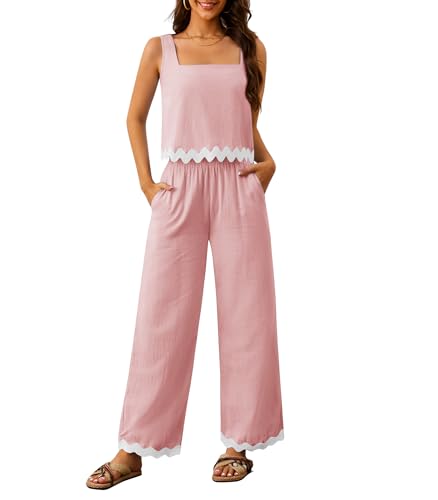 Ensemble en lin 2 pièces femme avec débardeur court et pantalon large pour l'été
