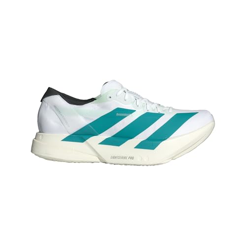 adidas FTWWHT/PURTEA Men's Adizero Adios PRO 4 M FTWR whitePure Teal/Carbon 12 US, Wide