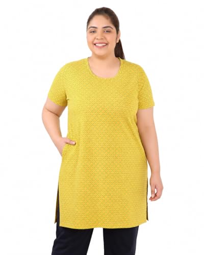 Image of In Love Women's All-Over Printed Cotton Plus Size Longline T-Shirt with Pockets