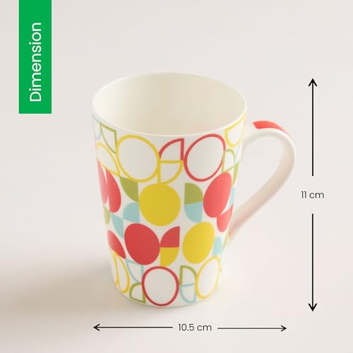 Image of United Colors of Benetton Bone China Coffee Mug Set of 2 - 320ml Each, Printed Tea Cups for Coffee, Milk & Hot Beverages - Microwave & Dishwasher Safe, Ideal Gift Set for Home & Office