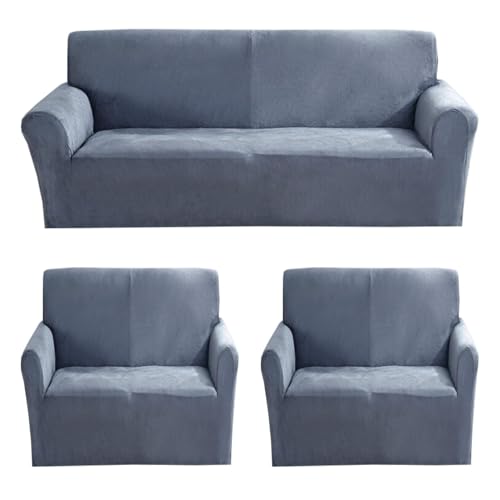 Image of Gifts Island Premium Velvet Sofa Cover 3 Seater and 2 Seater Fully Covered Universal 5 Seater Sofa Cover Non-Slip Sticky Elastic Stretchable Slipcover (Velvet Grey)