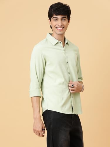 Image of KOTTY Men's Textured Casual Shirt - Long Sleeve||Button-Down Collar||Classic Fit