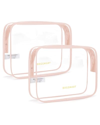 Image of BAGSMART Clear Toiletry Bag 2-Pack TSA Approved Water-Repellent, Nude Pink | Carry on Travel Accessories Bag, Airport Airline Quart Size Bags for Women Men, Makeup Cosmetic Bag