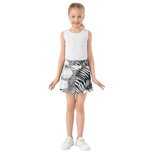 Kids Tennis Skirts White Hibiscus Flowers Tropical Black Athletic Shorts for Girls Skorts Kid Teen Teen Cheer 4t3