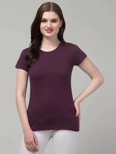 Image of Women's 100% Cotton Plain Regular Fit Round Neck Half Sleeve Tshirt (Solid)
