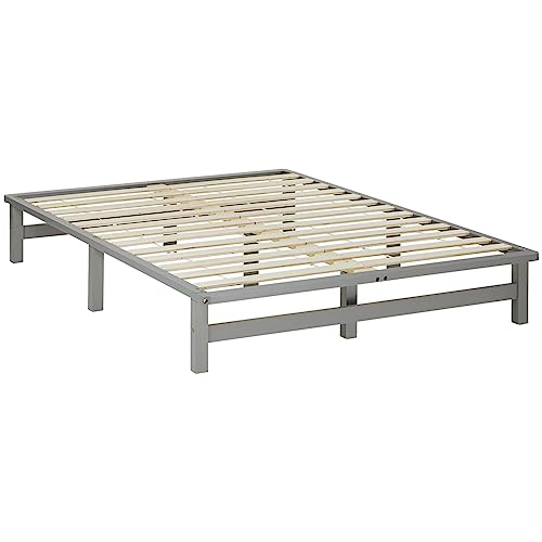 Homestyle4u Holzbett Palettenbett 140x200 cm Grau Palettenmöbel Bett Futonbett Bettgestell mit Lattenrost Kiefer Massivholz