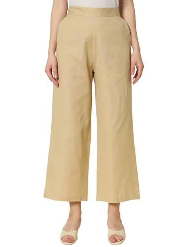 Image of FIORRA Womens Loose Mid Rise Cotton Solid Palazzo