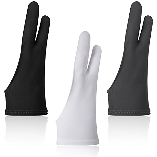 3 Pieces Two-Finger Glove Artist Drawing Tablet Gloves Drawing Hand Guard Two Finger Graphics Painting Glove Unisex (Black, White, Gray,Large)