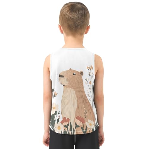 Boys Tank Top Shirts Capybara and Floral Sleeveless T-Shirts Crew Neck for Kids Clothing Children3