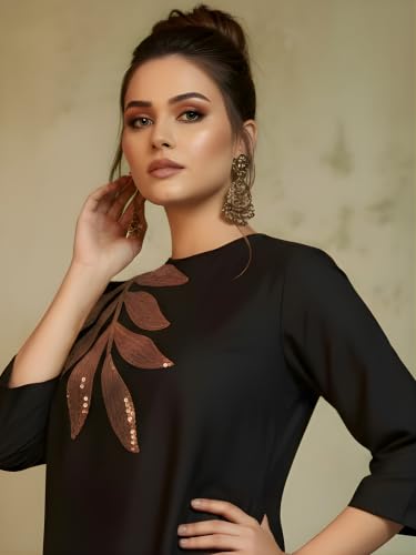 Image of Women's Magenta Chanderi Sequin Embroidered Co-ord Set | Round Neck 3 /4 Sleeve Asymmetric Top with Trousers | Festive Co-ord for Party, Wedding