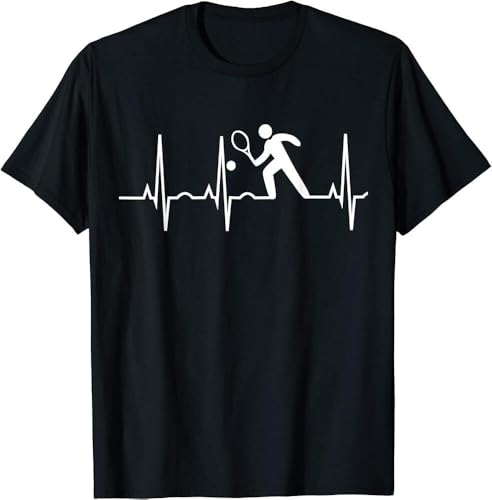 Aisili Tennis Heartbeat T-Shirt - Perfect Tennis Gift Tee Black M