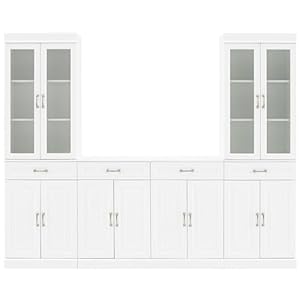 Crosley Furniture Stanton 3 Piece Sideboard Buffet Cabinet and Glass Door Kitchen Storage Pantry Set White
