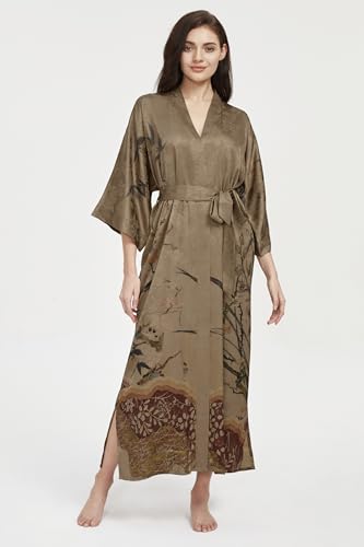 Image of PRODESIGN Kimono Robe for Women - Long Satin Sleepwear Silky Kimono Cover-Up Nightgown Japanese Bathrobe Loungewear Blouse