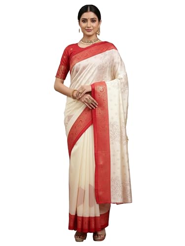 Image of AKHILAM Women's Kanjivaram Pure Soft Silk Saree With Unstitched Blouse Piece