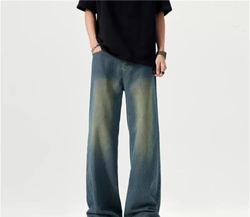 Mens Vintage Distressed Jeans Baggy Straight Denim Pants Wide Leg Casual Streetwear Trousers3