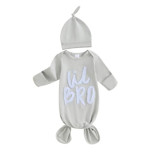 Merqwadd Lil Bro/Sis Newbron Boy Girl Gown Knotted Romper Infant Coming Home From Hospital Outfit