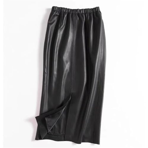 Women Leather Skirt Elastic Waist Wrap Long Skirt Casual Straight Mid Length Skirt2