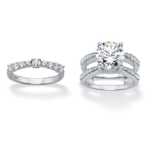 PalmBeach Platinum-plated Sterling Silver Round Cubic Zirconia Jacket Bridal Ring Set Sizes 6-104