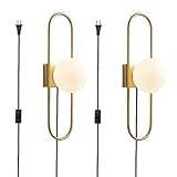 Soutas Brushed Brass Plug in Wall Sconces Mid Century Modern Wall Light Fixtures Glass Globe Wall...