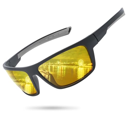 LVIOE Sports Night Vision Glasses for Driving Men Women Wraparound Polarized Night Driving Glasses Yellow Anti Glare N3071