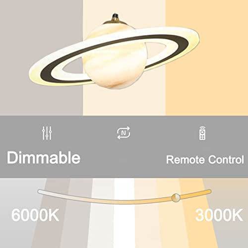 DROMEZ Moderna Lampadario Pianeta 40W LED Bambini Dimmerabile Creativa Lampadario con Paralume Vetro Camera da Letto Rotonda Ragazzi Ragazze Lampada a Sospensione, 45CM - Image 6